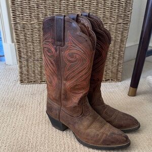 Ariat Brown Heeled Boots with Orange Stitching